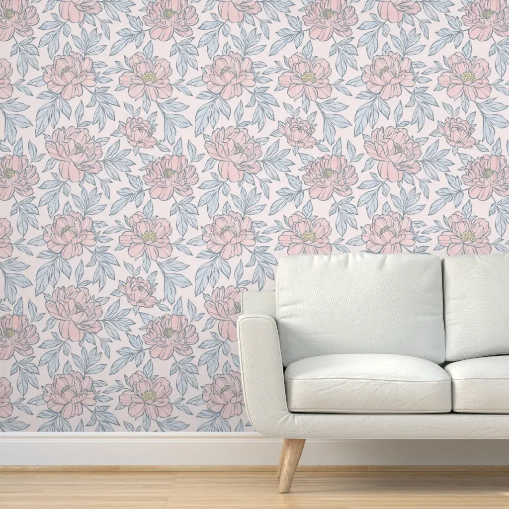 Peony Flower Garden Peel and Stick Wallpaper - Pink product