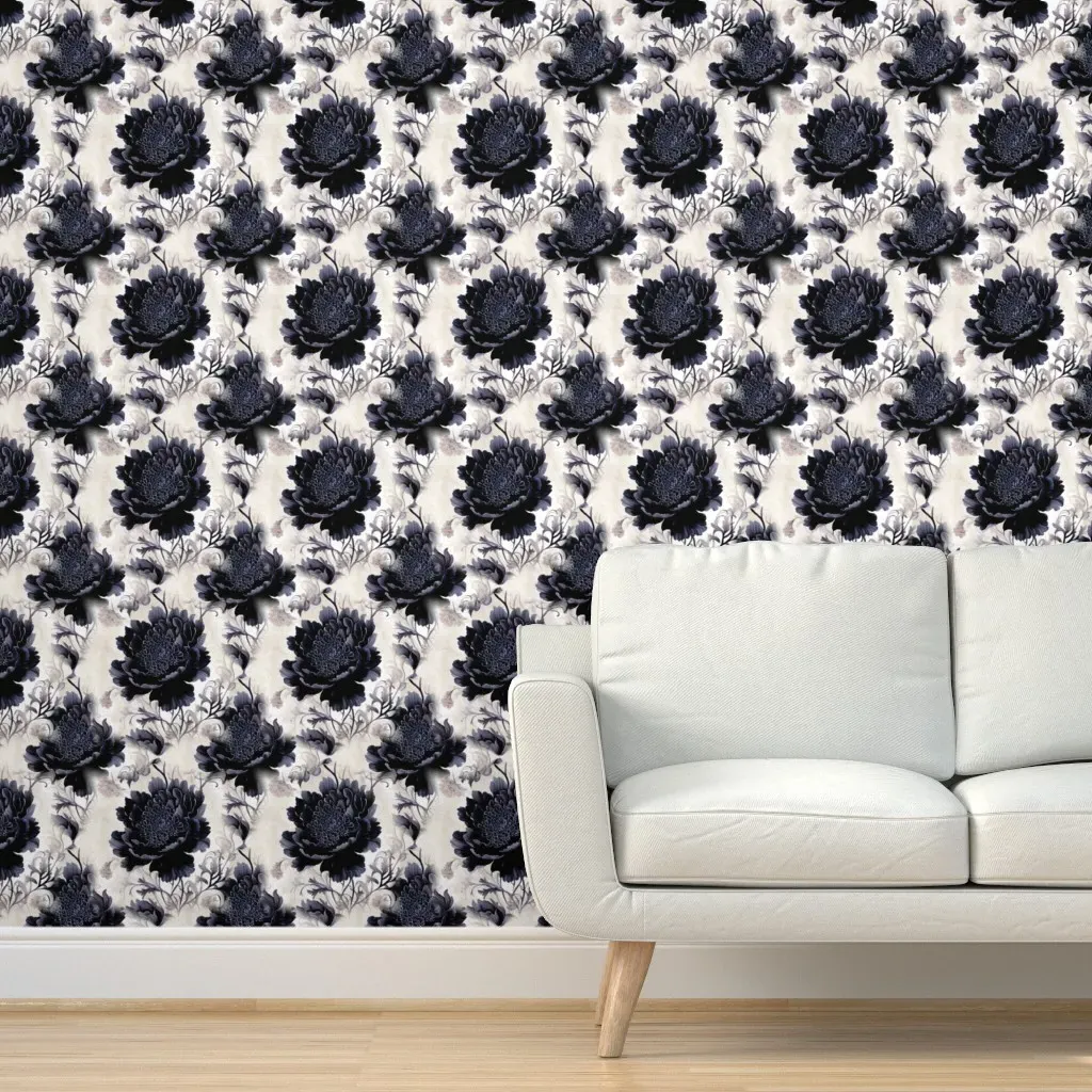 Peony Moody Peel and Stick Wallpaper - Dark Blue product