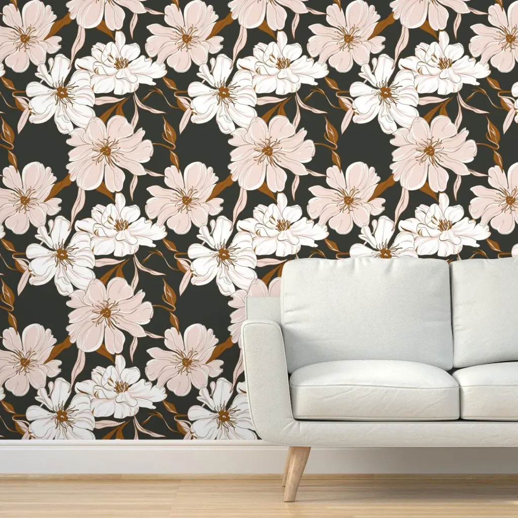 Peony On Backyard Peel and Stick Wallpaper - Brown, Pink product