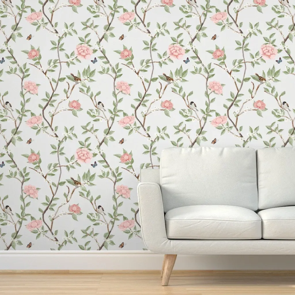 Peony & Sparrow Chinoiserie Peel and Stick Wallpaper - Pink, Warm White product
