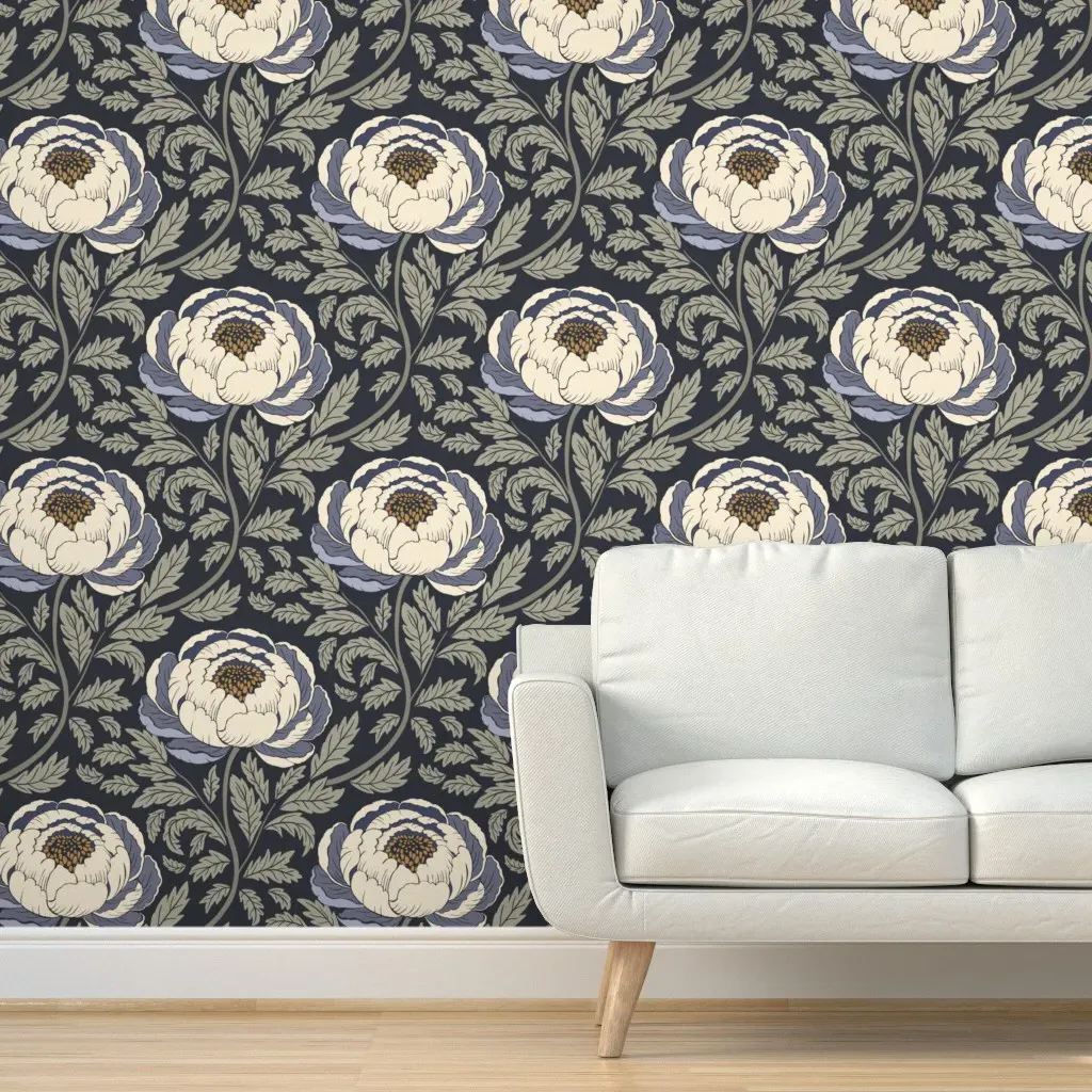 Peony Sway Periwinkle Peel and Stick Wallpaper - Cream product
