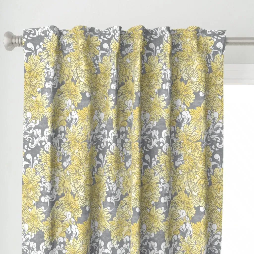 Peony Watercolor Curtain Panel - Yellow alternate view