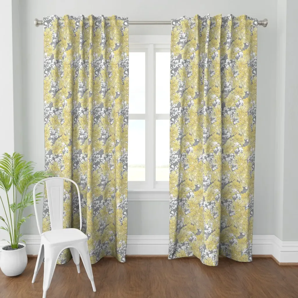 Peony Watercolor Curtain Panel - Yellow product