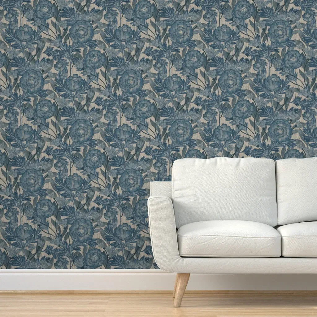 Peony Wildflower Large Peel and Stick Wallpaper - Indigo product