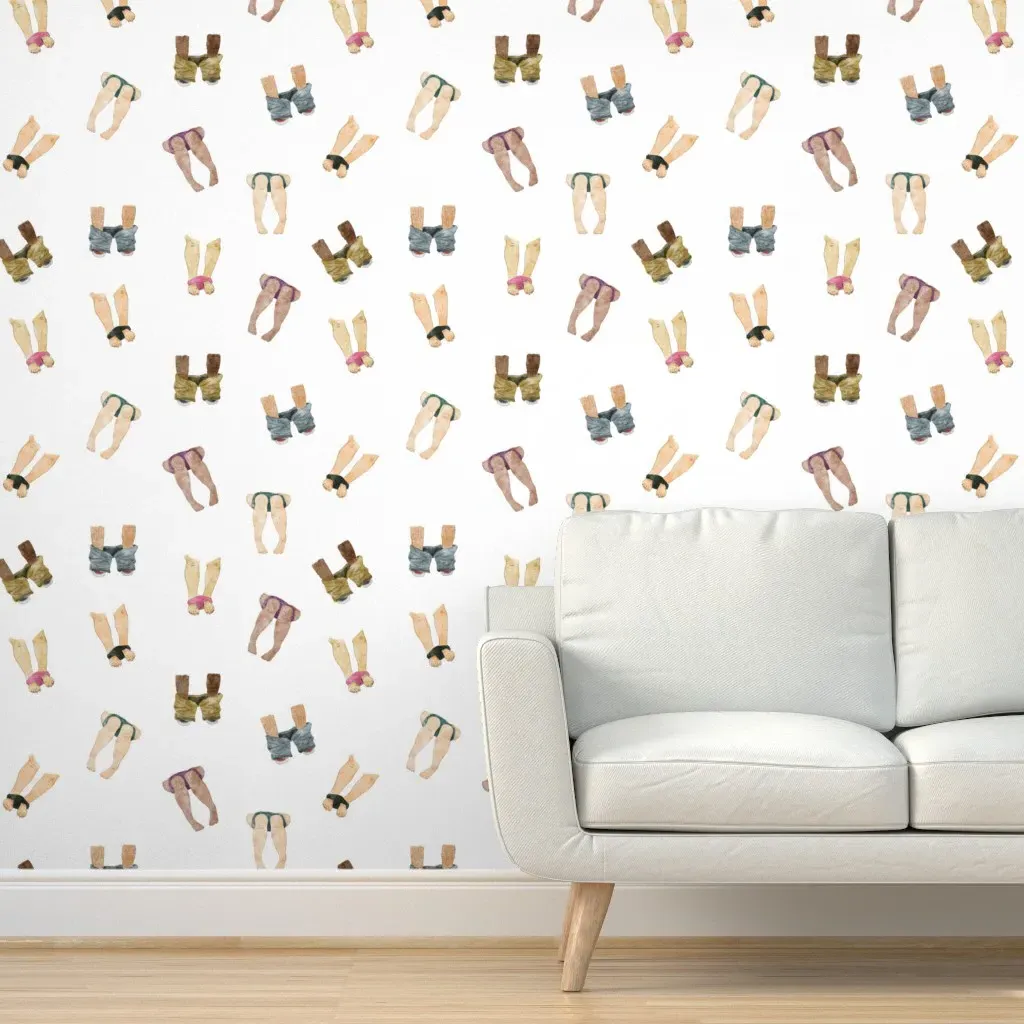 People On The Toilet Bathroom Underwear Watercolor Peel and Stick Wallpaper - Skin Tone product