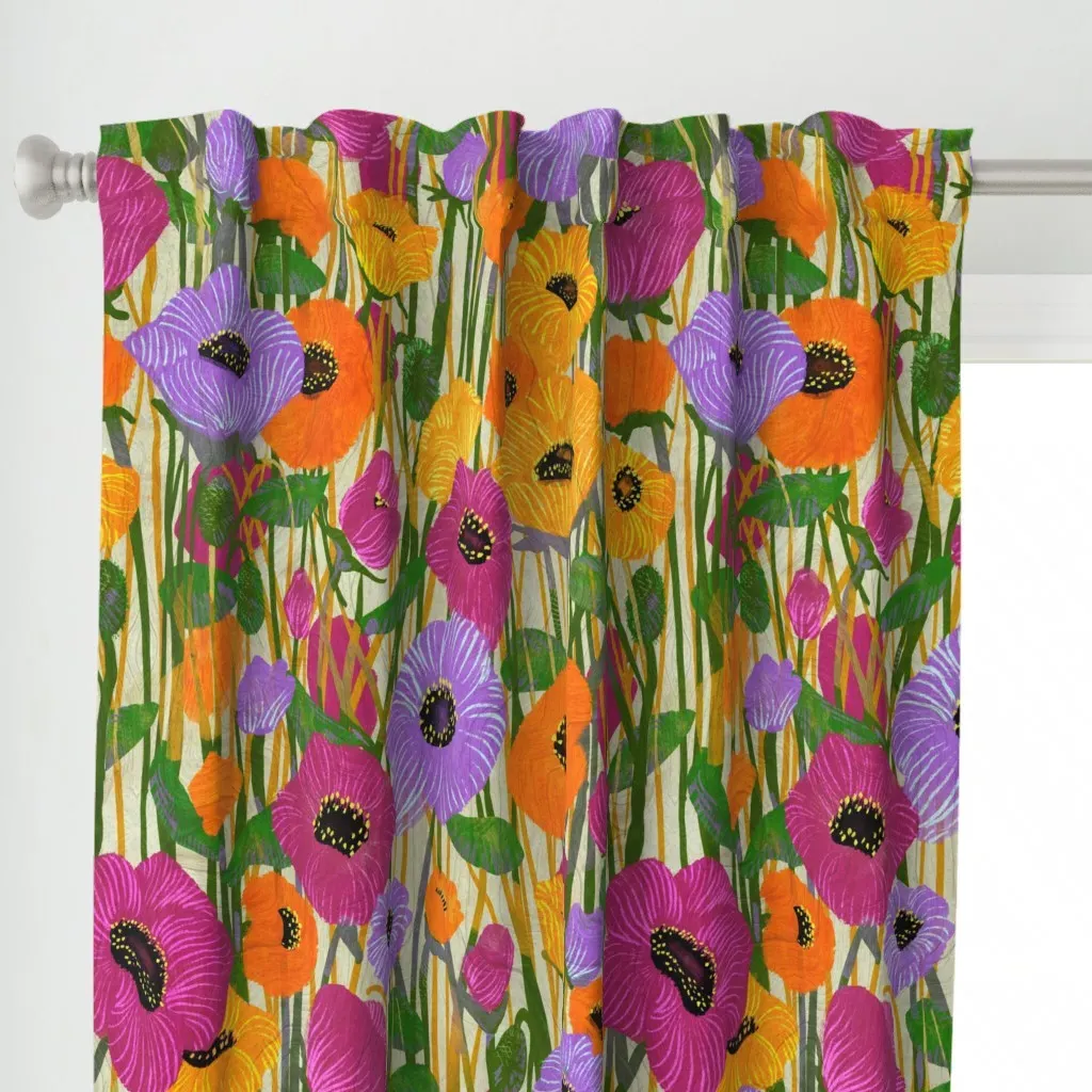 Peppy Poppies Jumbo Curtain Panel - Orange alternate view