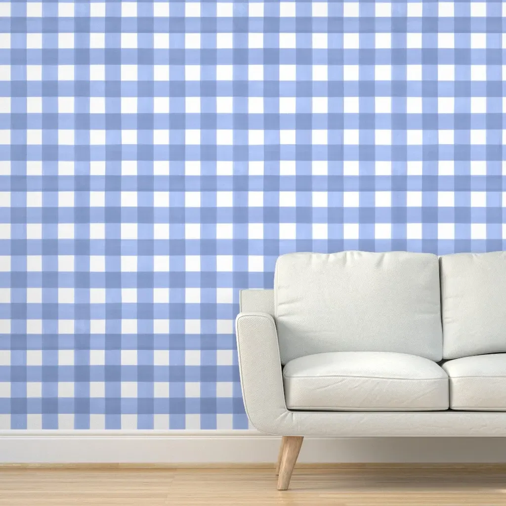 Periwinkle on White Painted Plaid Peel and Stick Wallpaper - Baby Blue product