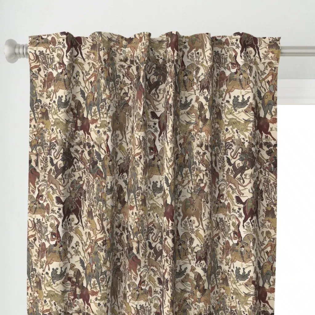 Persian Medieval Hunting Curtain Panel - Beige alternate view