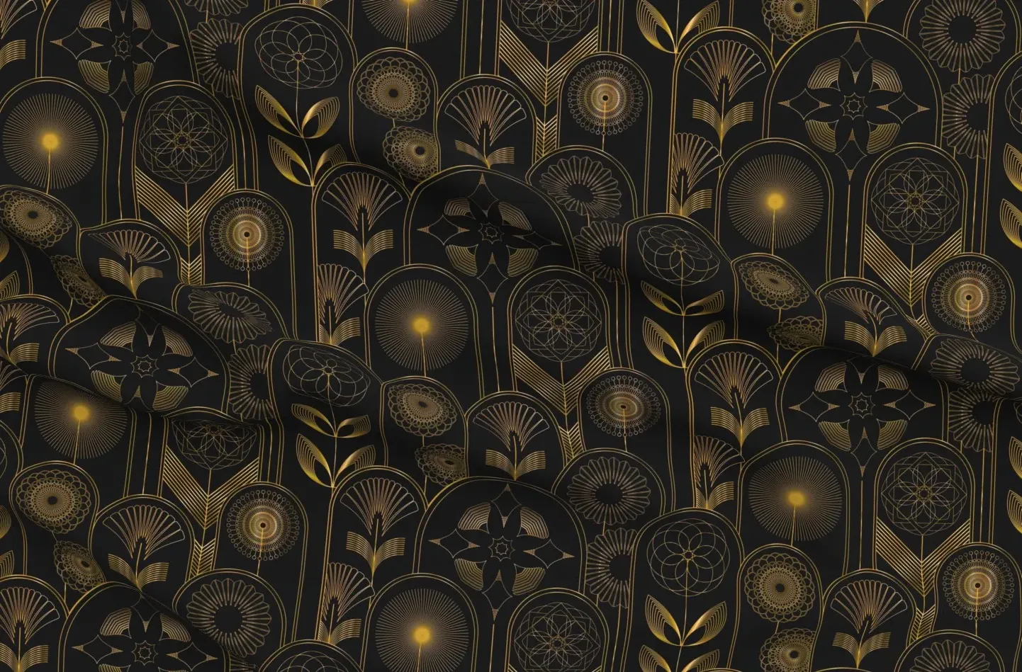 Petal Signature Cotton Art Deco Floral Quilting Fabric - Gold product