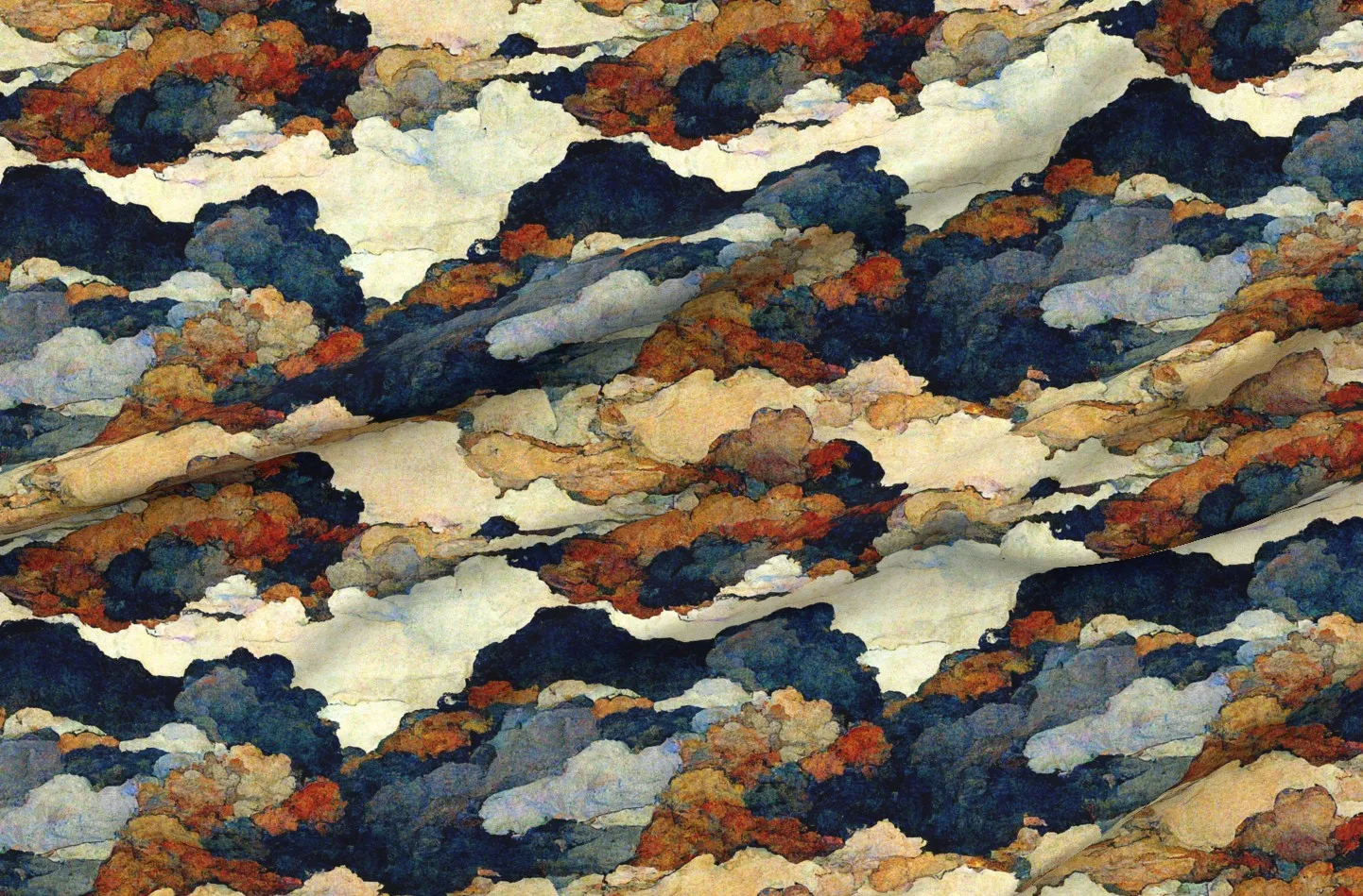 Petal Signature Cotton Clouds Print Quilting Fabric - Dark Blue product