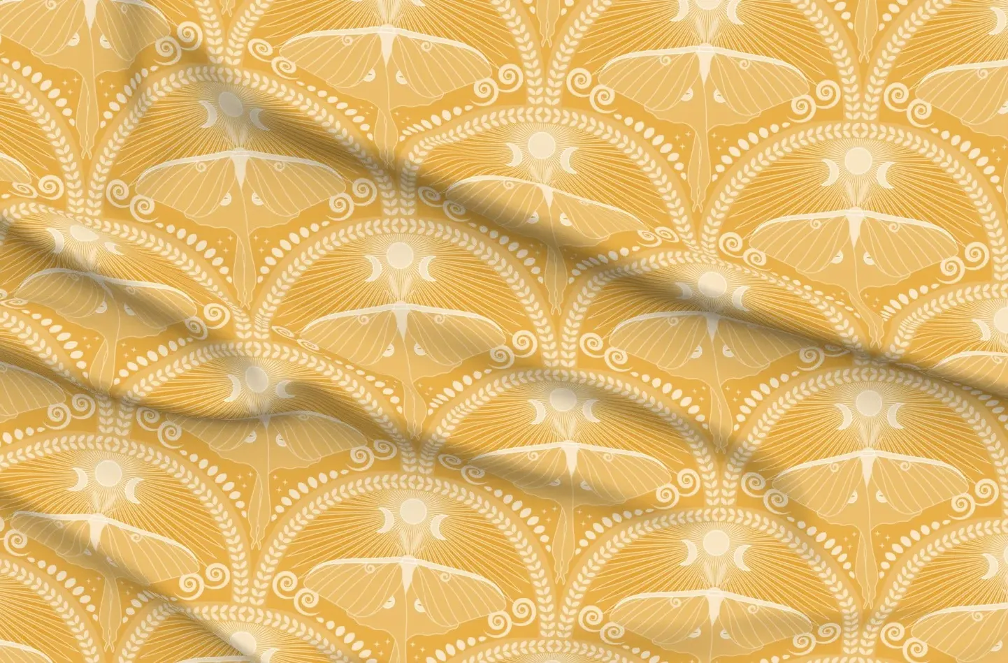 Petal Signature Cotton Luna Moth Art Deco Quilting Fabric - Gold, Cotton product