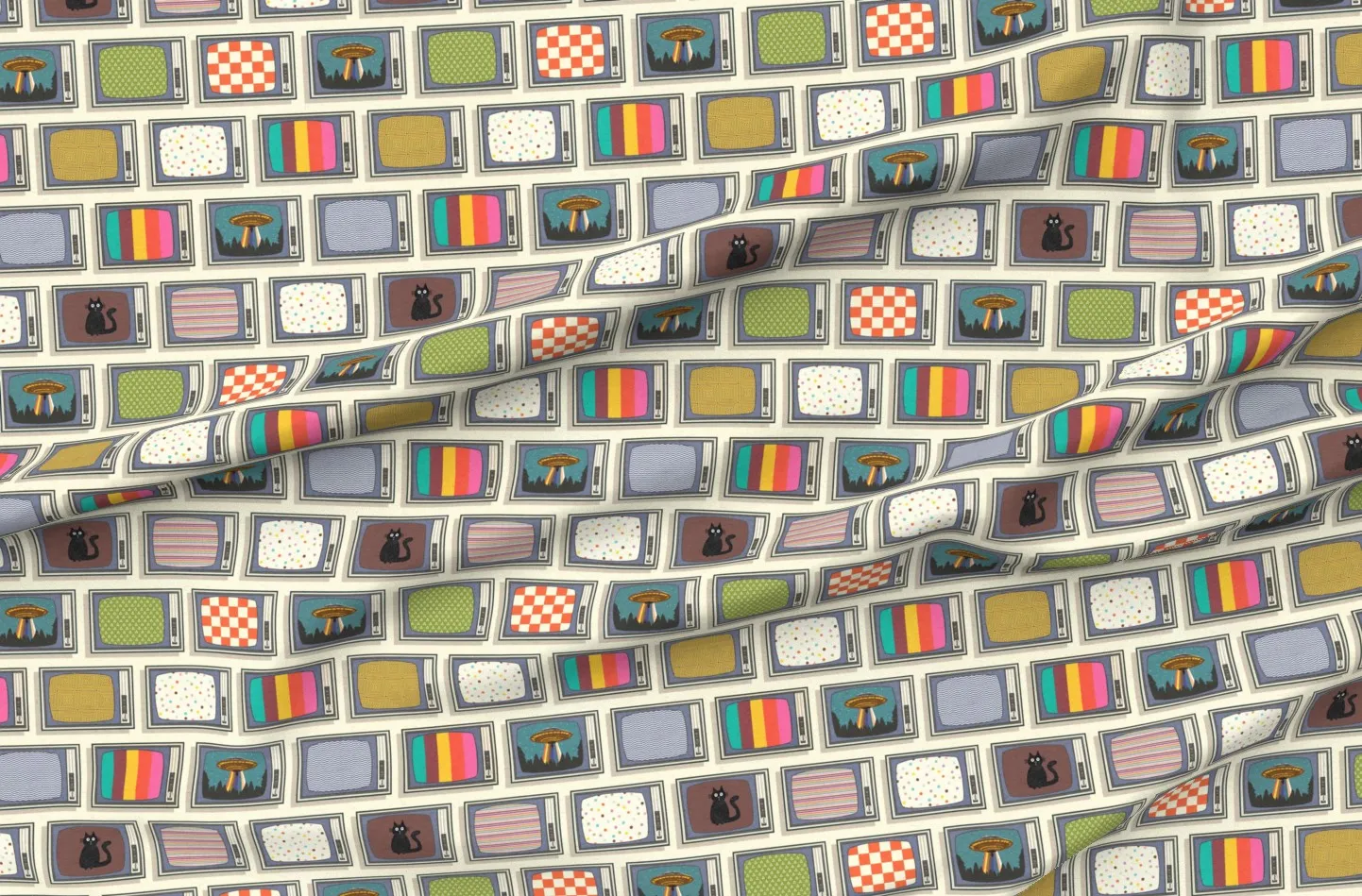 Petal Signature Cotton Turn On The Telly Retro News Quilting Fabric - Gray product