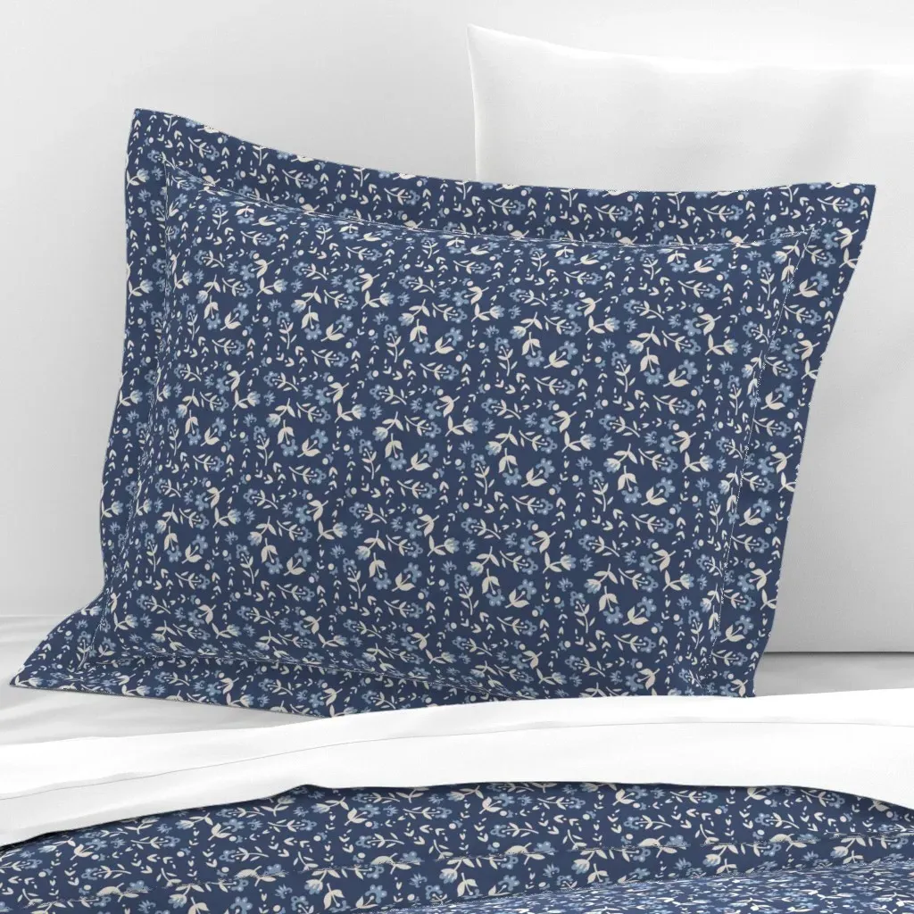 Petite Flowers Standard Flanged Cushion Cover - Navy Blue, Cotton Sateen product