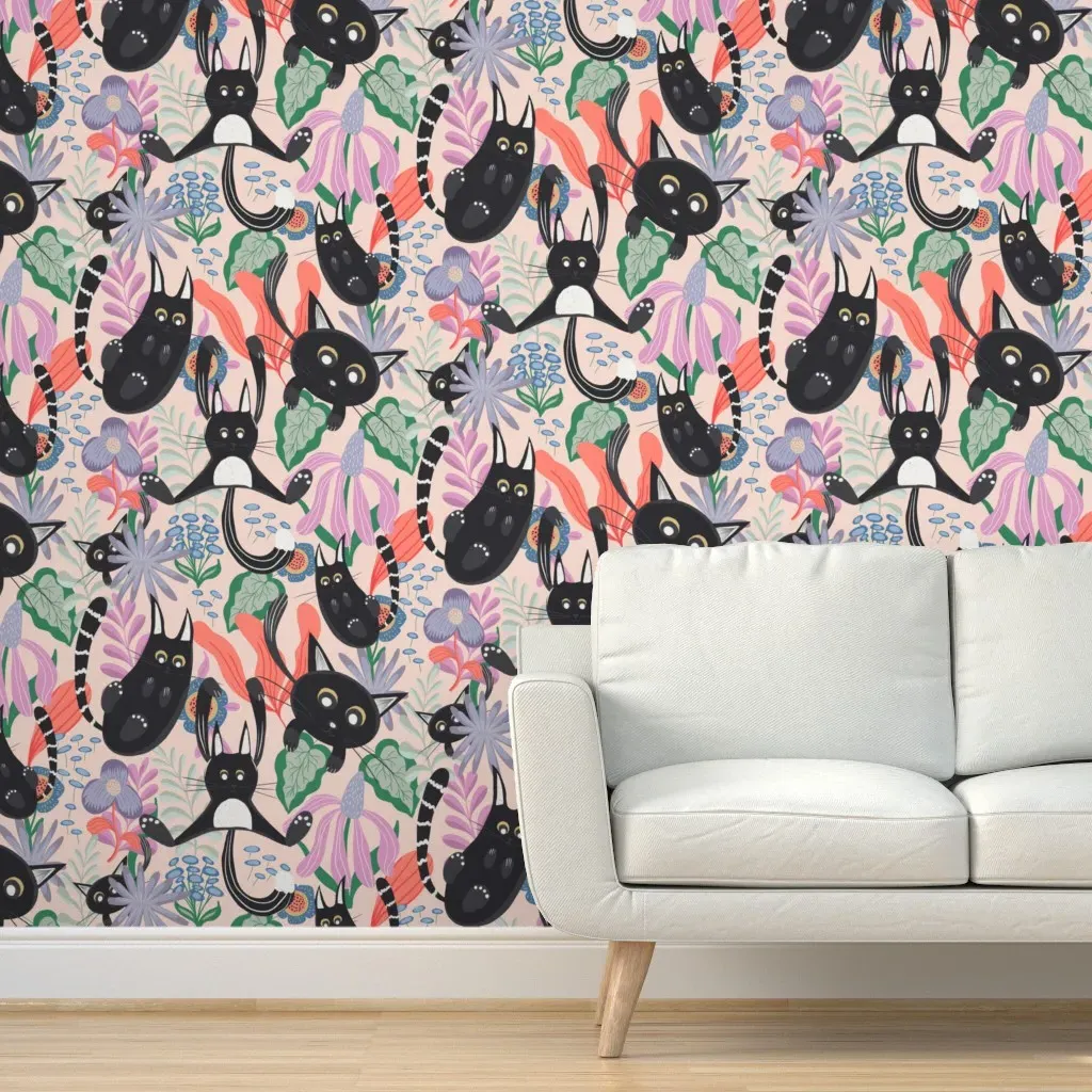 Pets On Vacation Peel and Stick Wallpaper - Black product