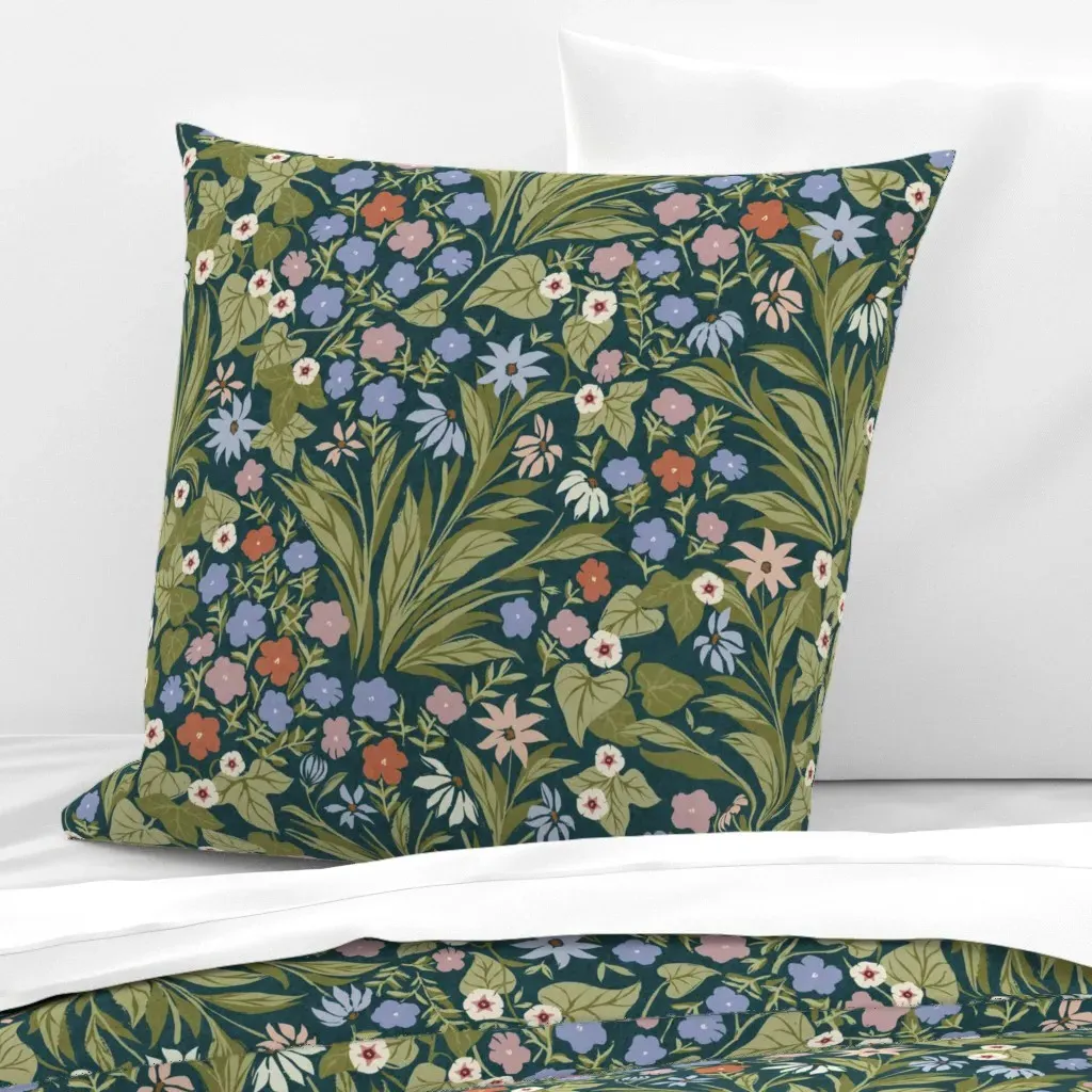 Petunia Coneflowers Floral Euro Pillow Sham - Green product