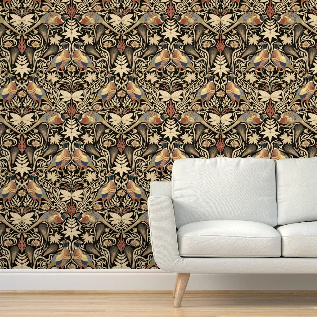 Pheasants Peel and Stick Wallpaper Removable - Beige, Cream product