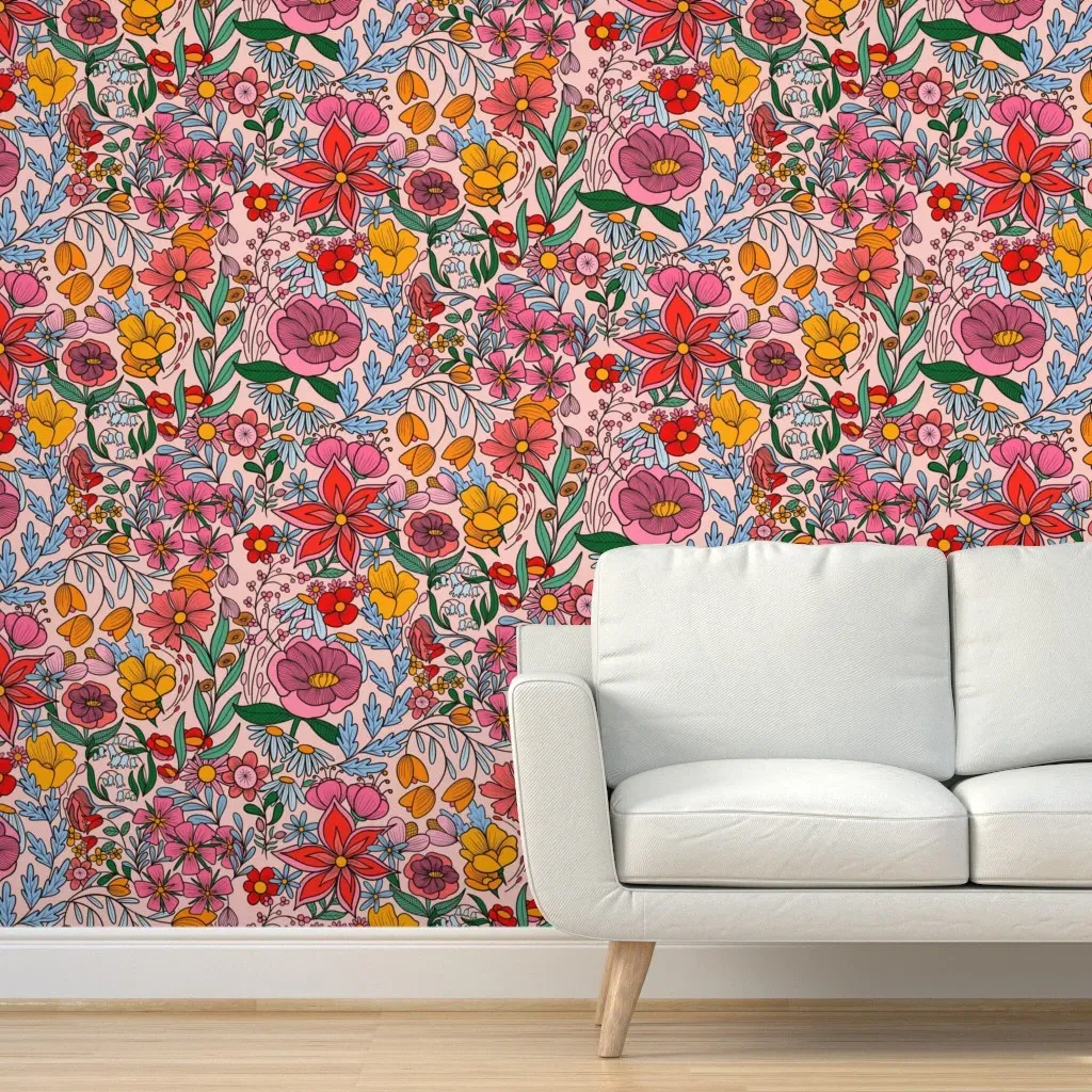 Phoebe Floral Floriography Peel and Stick Wallpaper - Pink product