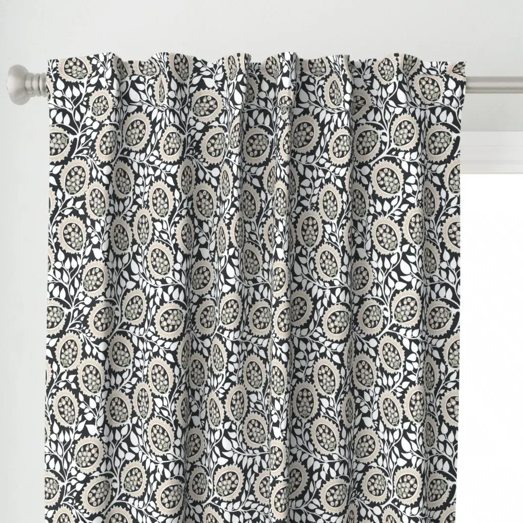 Phoenix Black Olive Curtain Panel - White alternate view