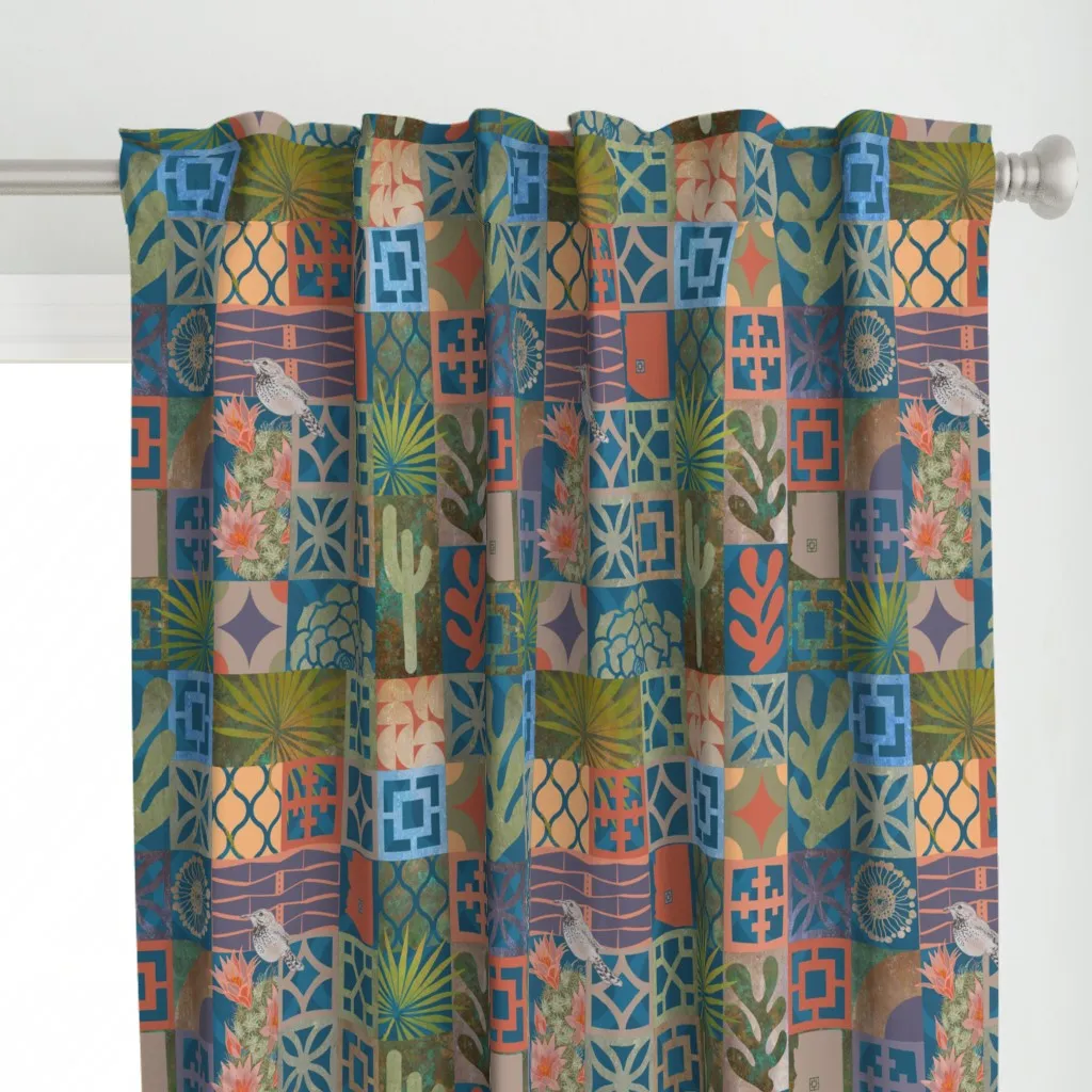 Phoenix Block Curtain Panel - Teal alternate view