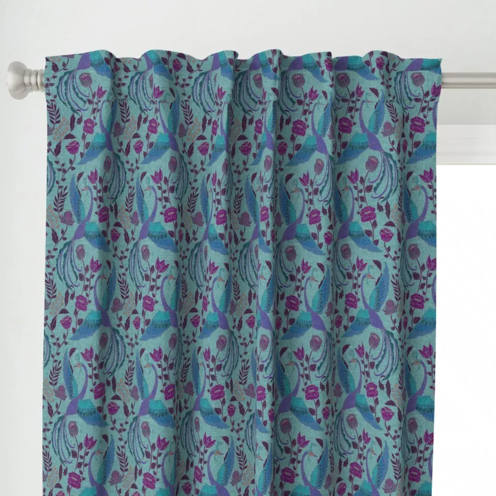 Phoenix Garden Curtain Panel - Teal alternate view