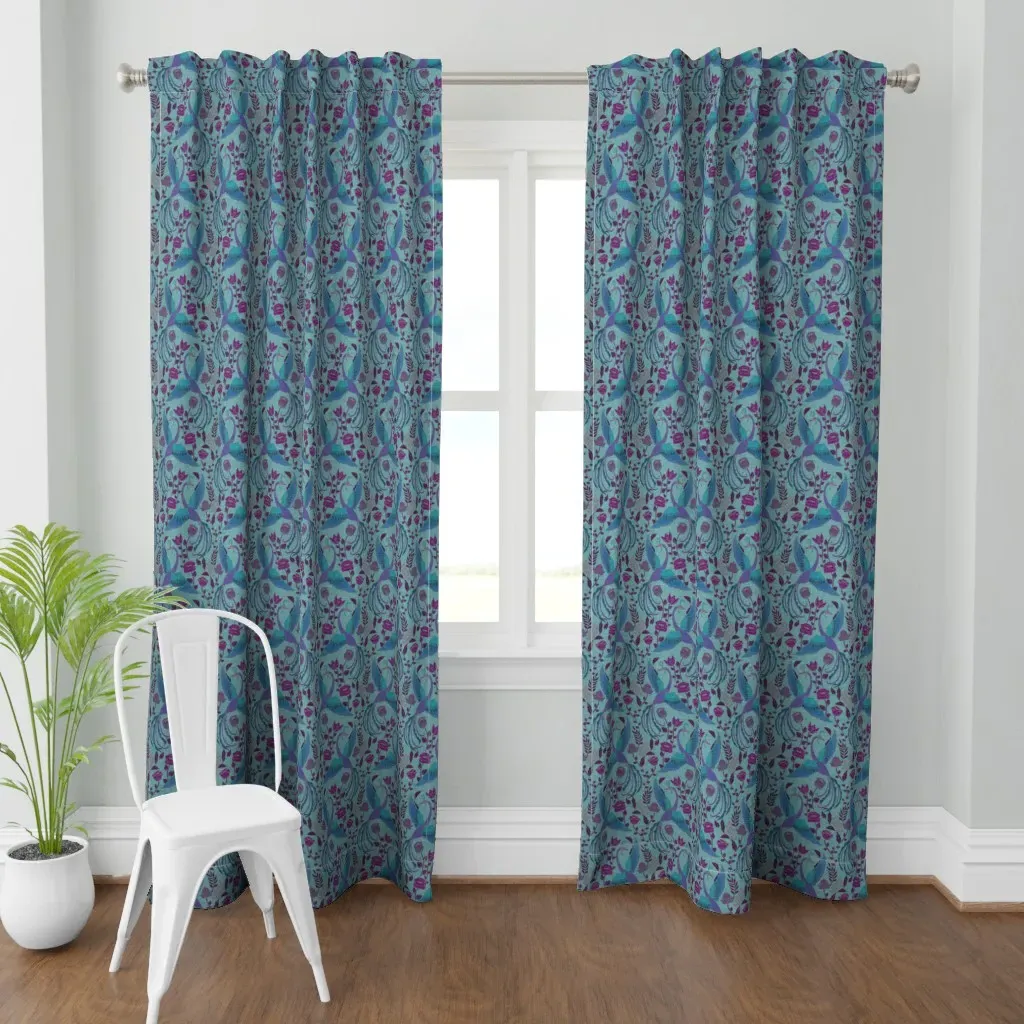 Phoenix Garden Curtain Panel - Teal product