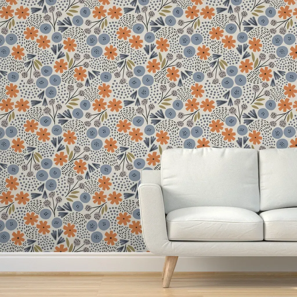 Phyllis Floral Peel and Stick Wallpaper - Orange, Blue product