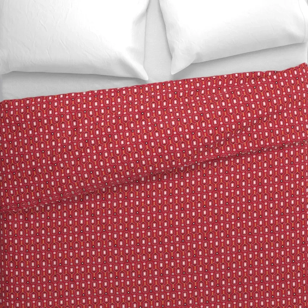 Pickleball Paddles Wiffle Small Duvet Cover - Red alternate view