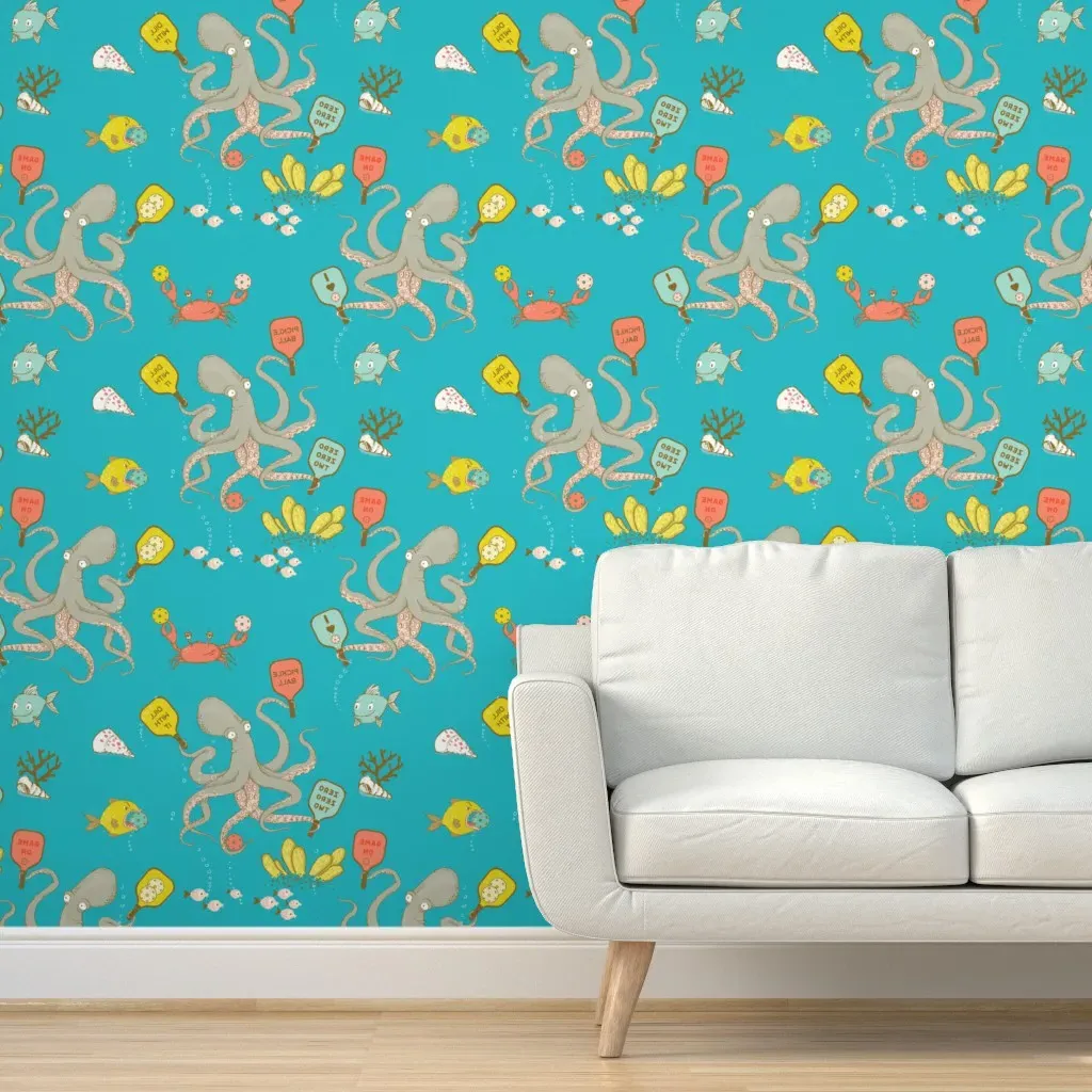 Pickleball Underwater Peel and Stick Wallpaper - Teal product
