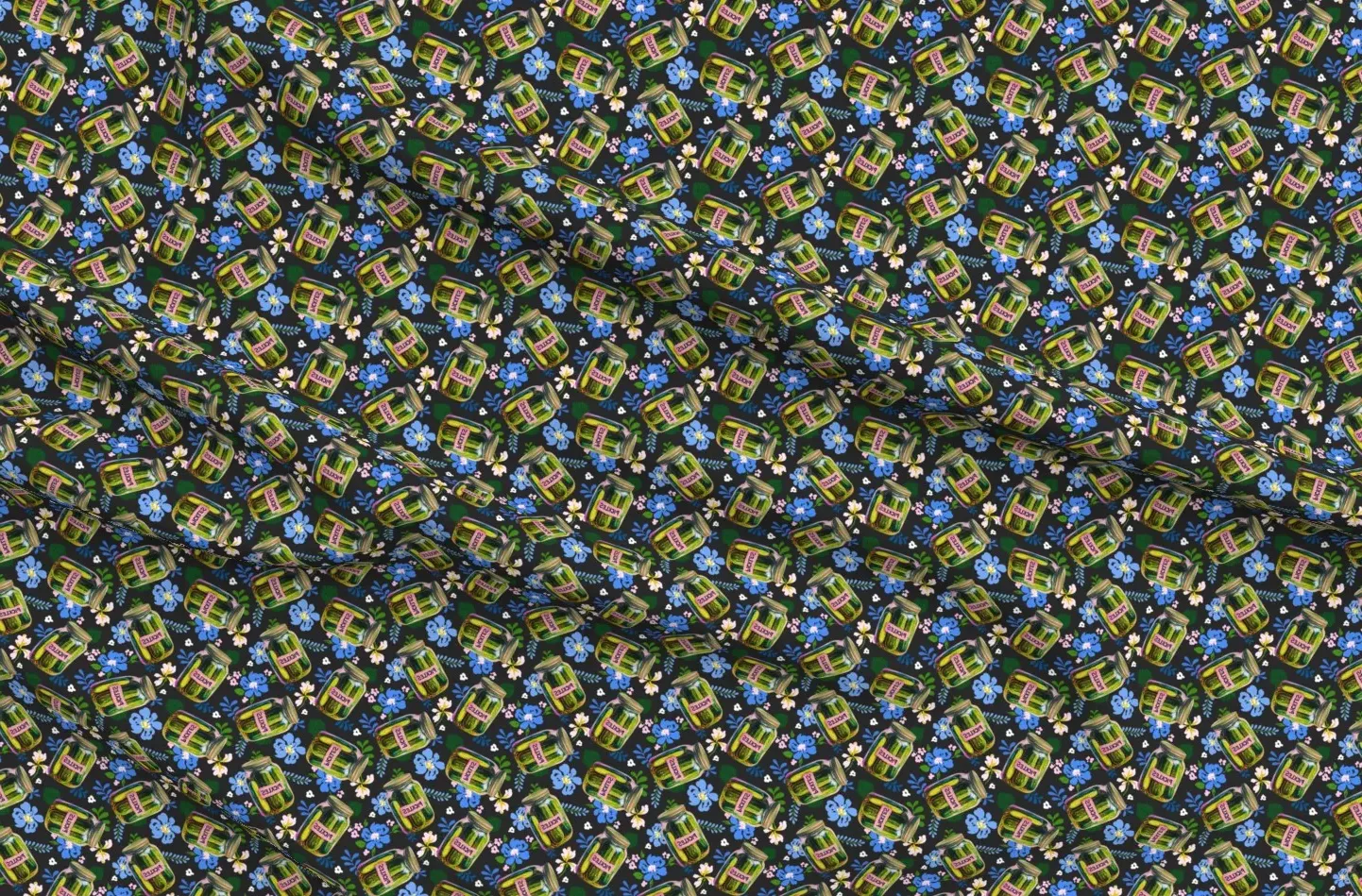 Pickles Jar Art Floral Fabric Yardage - Green product