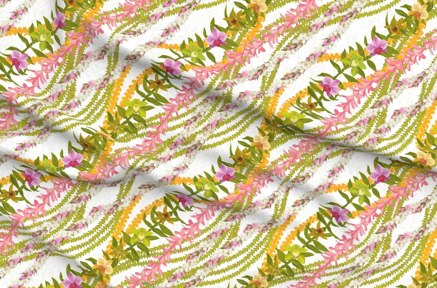 Pikake Pink Lokelani Plumeria Light Sage Fabric - Pink product