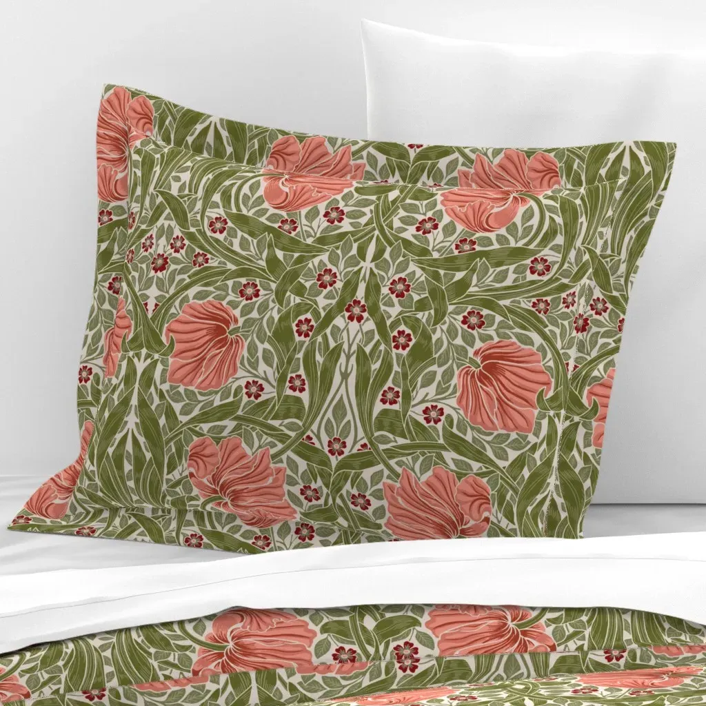 Pimpernel William Morris Cottage Flowers Standard Flanged Pillow Sham - Salmon, Cotton Sateen product