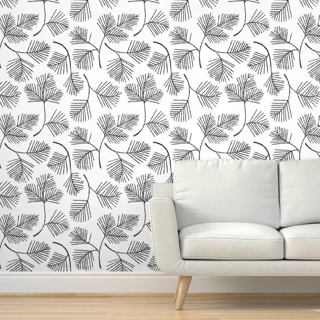 Pine Branch Peel and Stick Wallpaper - Black, White product