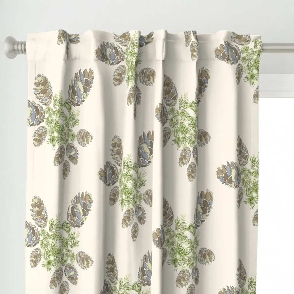 Pine Cones Print Curtain Panel - Taupe alternate view
