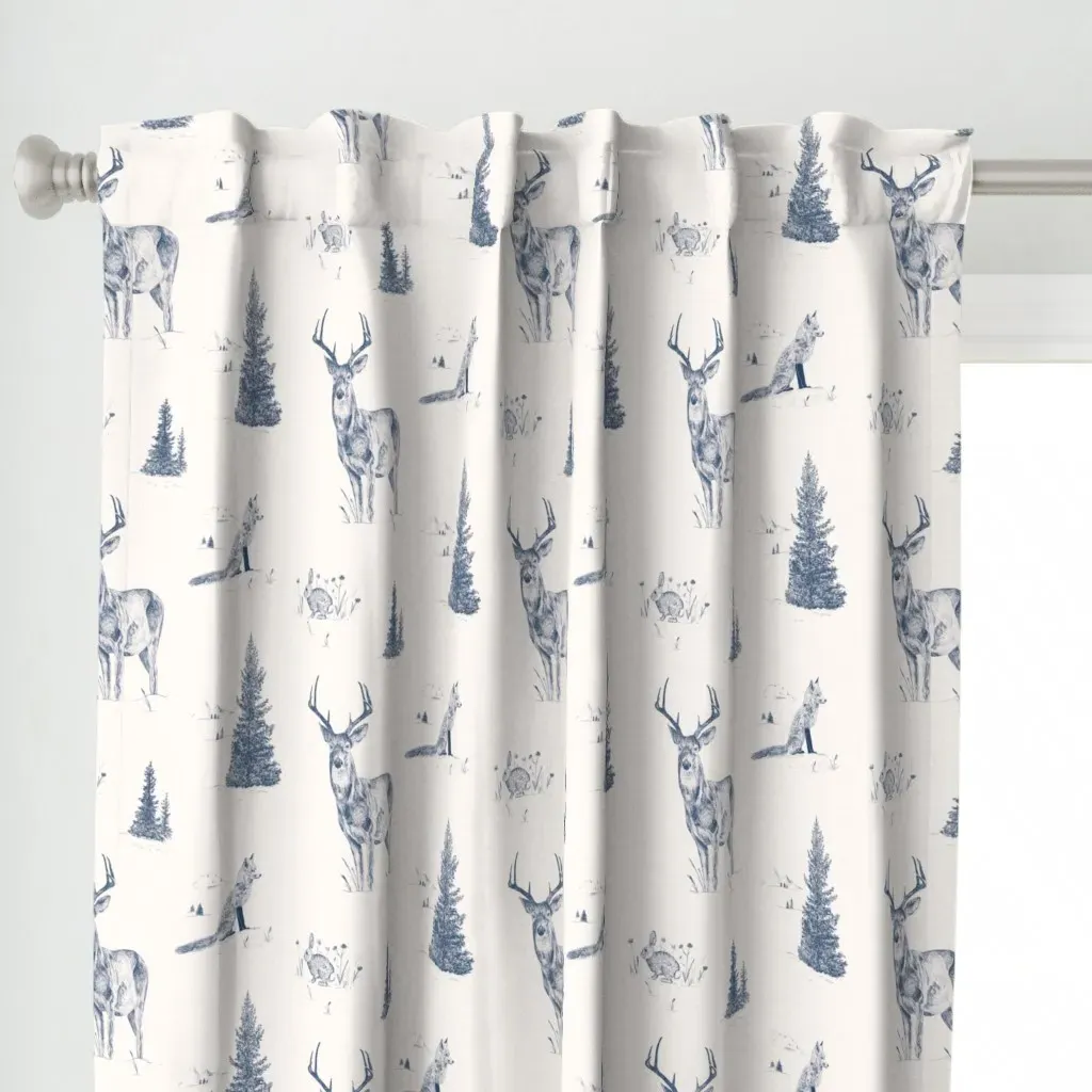Pine Forest Animals Toile Curtain Panel - Navy Blue alternate view
