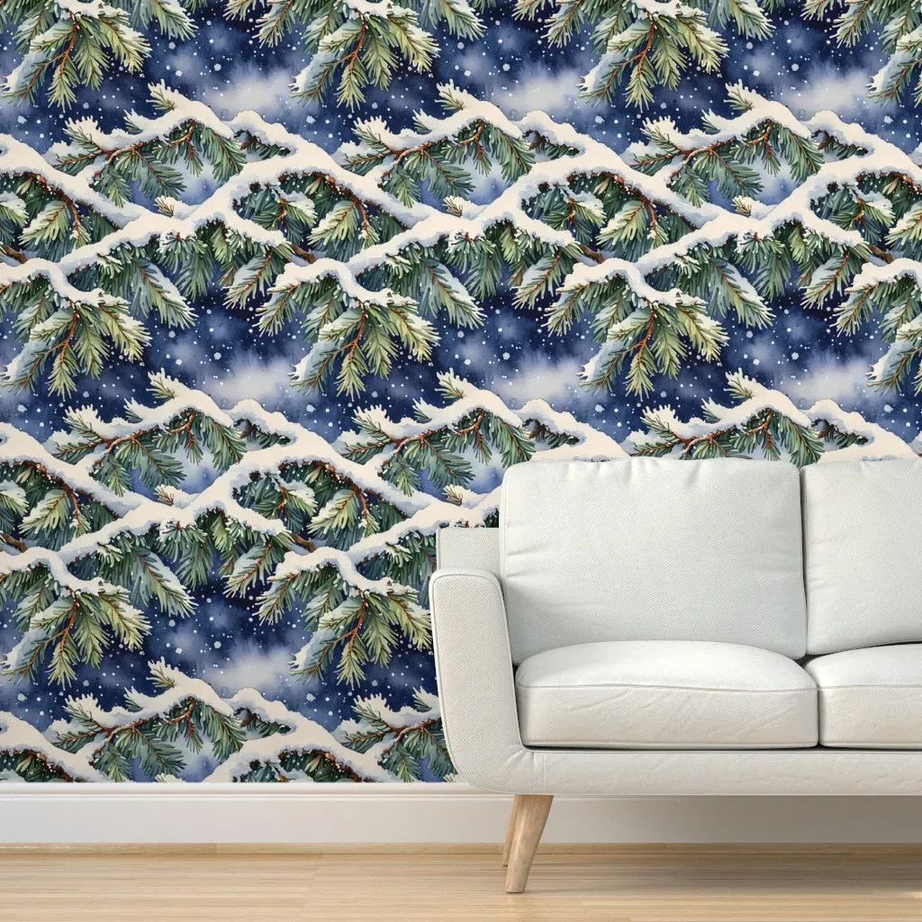 Pine Tree Branches Peel and Stick Wallpaper - Green product