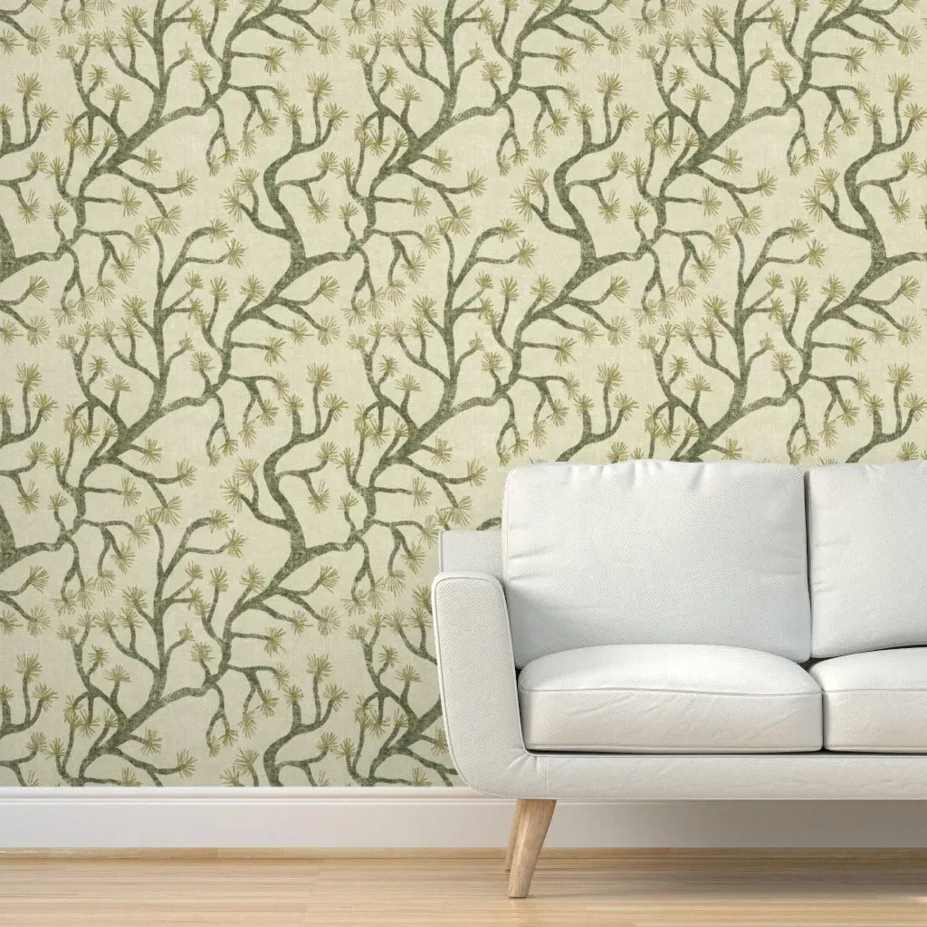 Pine Tree Branches Peel and Stick Wallpaper - Olive Green product