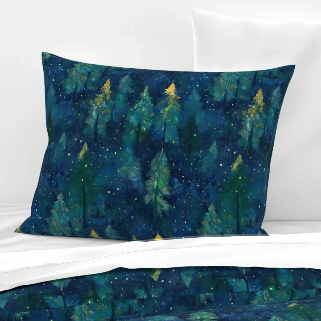 Pine Tree Forest Standard Knife Edge Pillow - Dark Teal, Cotton Sateen product