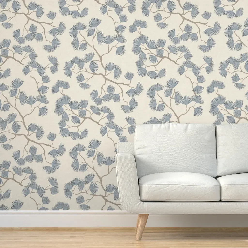 Pine Tree In Morning Fog Peel and Stick Wallpaper - Blue-Gray product