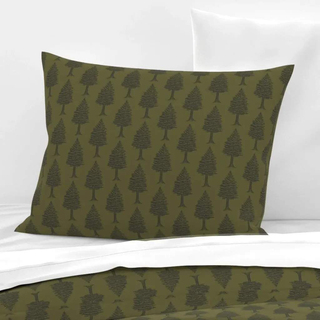 Pine Trees Standard Knife Edge Cushion Cover - Dark Olive Green, Cotton Sateen product