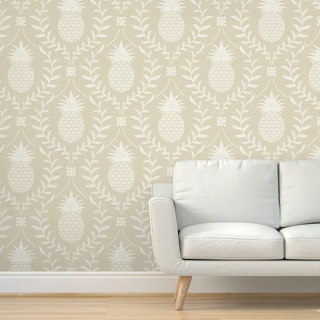 Pineapple Leaves Damask Peel and Stick Wallpaper - Off-White product
