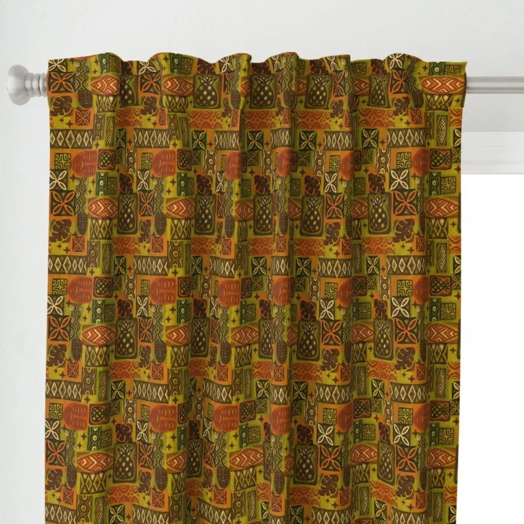 Pineapple Melody Curtain Panel - Olive Green alternate view