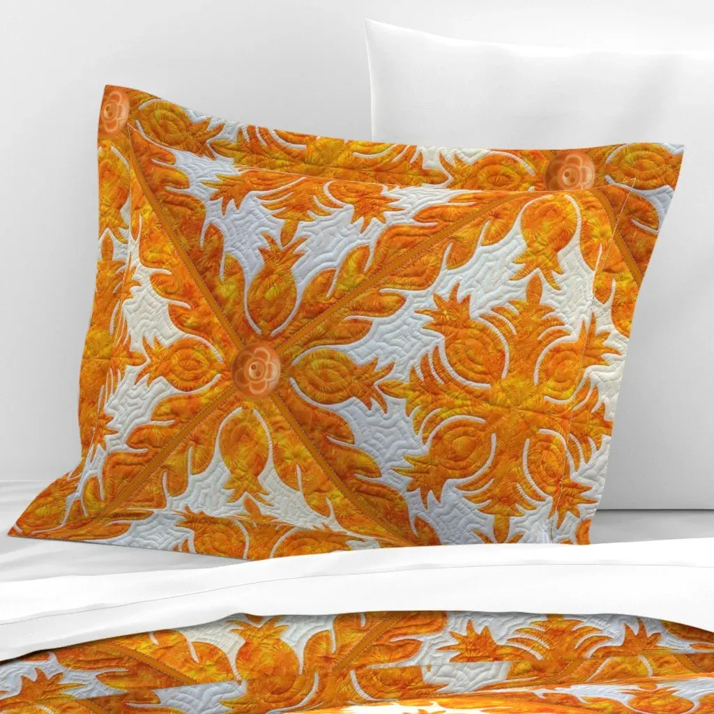 Pineapple Standard Flanged Quilt - Orange, Cotton Sateen product