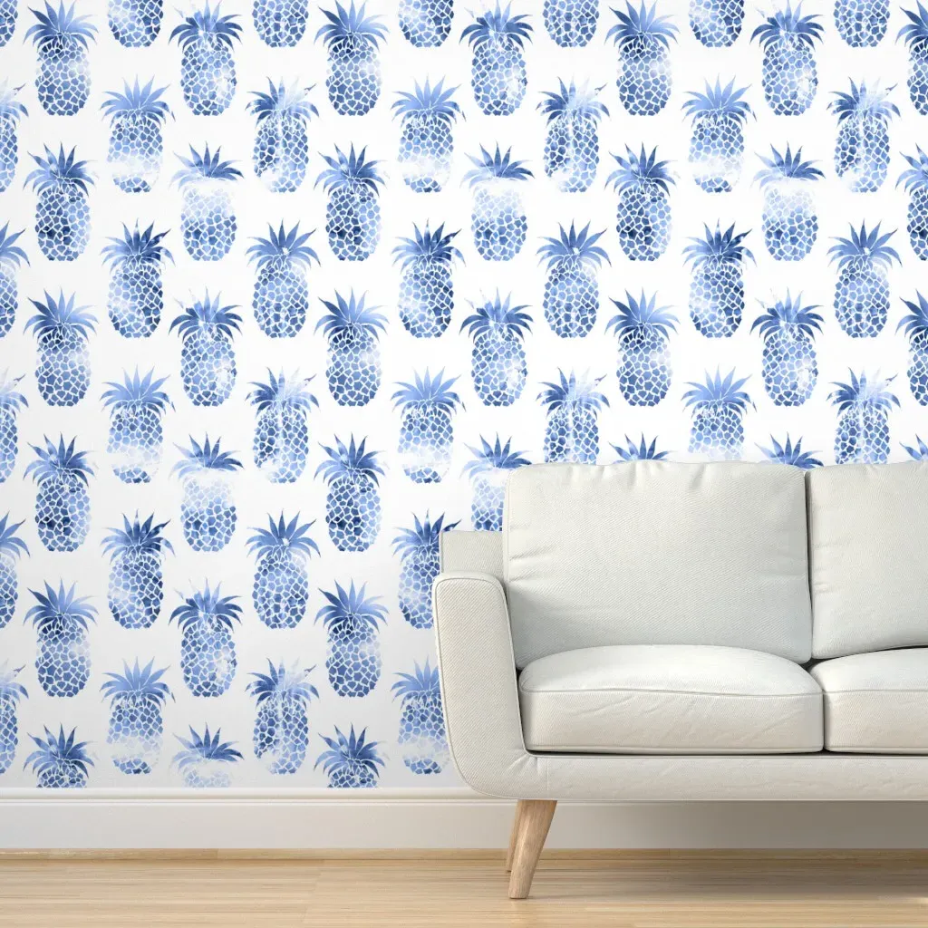 Pineapple Watercolor Peel and Stick Wallpaper - Blue product