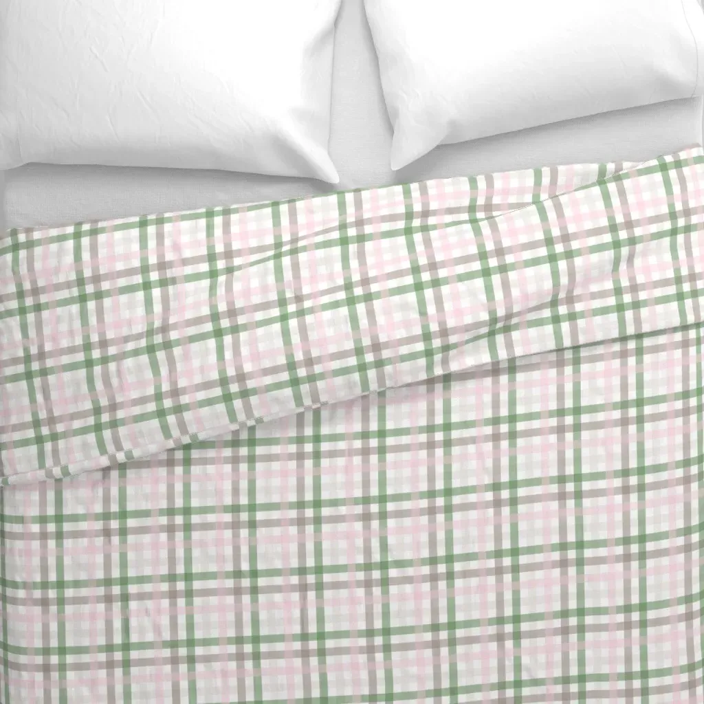 Pink And Green Spring Plaid Duvet Cover - Pink alternate view
