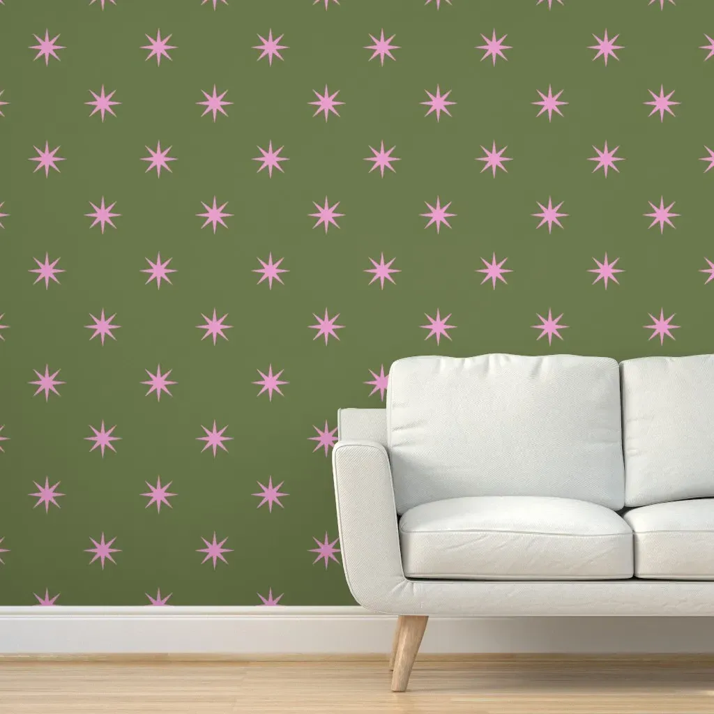 Pink and Green Starburst Peel and Stick Wallpaper - Pink product