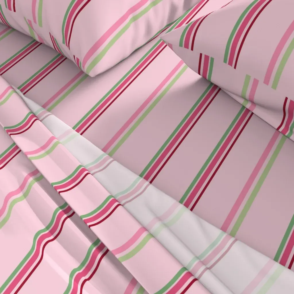 Pink and Green Vertical Stripes Queen Sheet Set - Pink alternate view