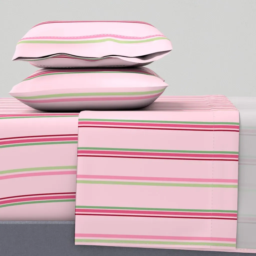 Pink and Green Vertical Stripes Queen Sheet Set - Pink product