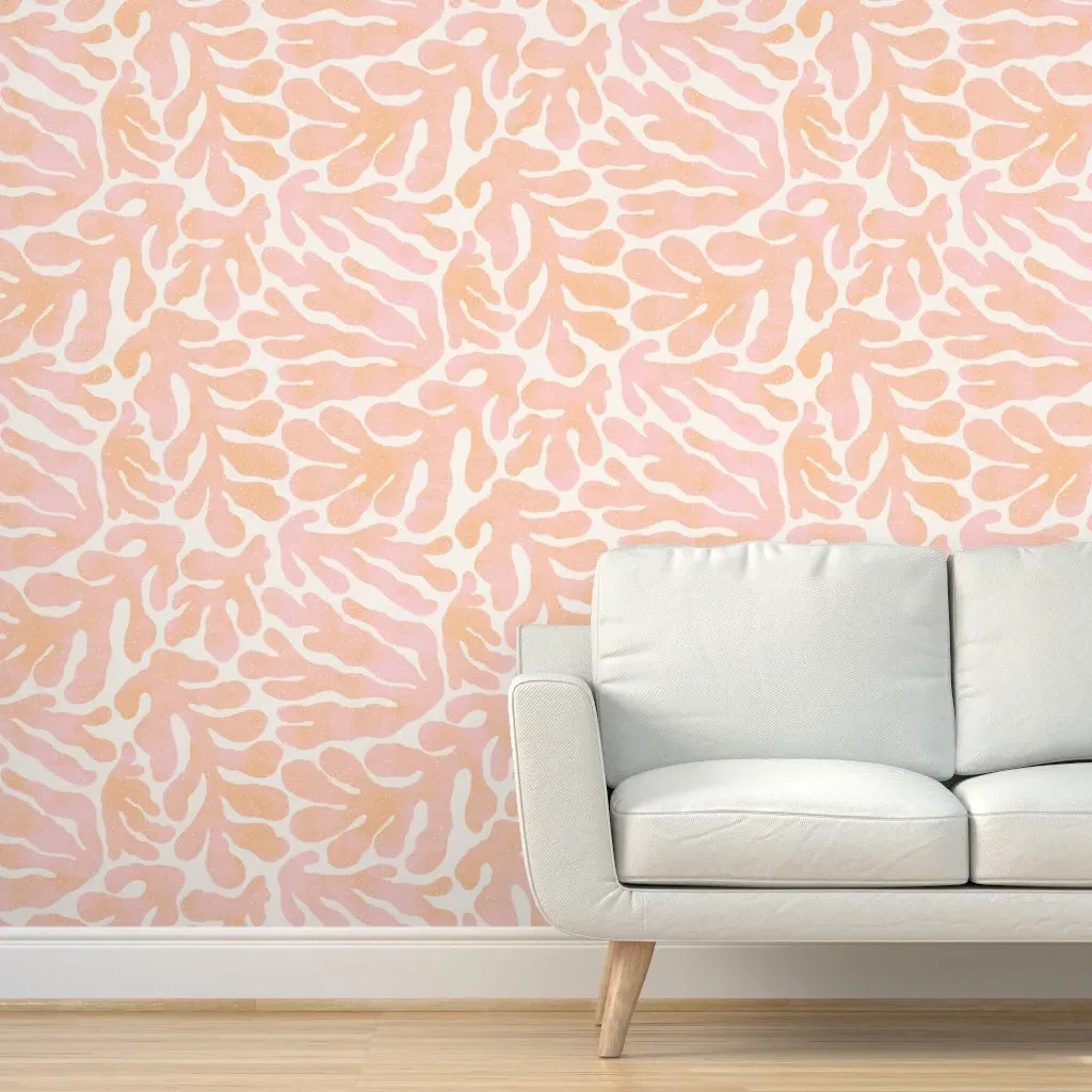 Pink and Orange Seaweed Peel and Stick Wallpaper - Peach product