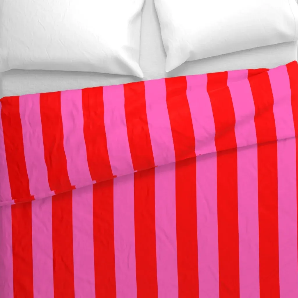 Pink And Red Stripe Medium Duvet Cover - Red alternate view