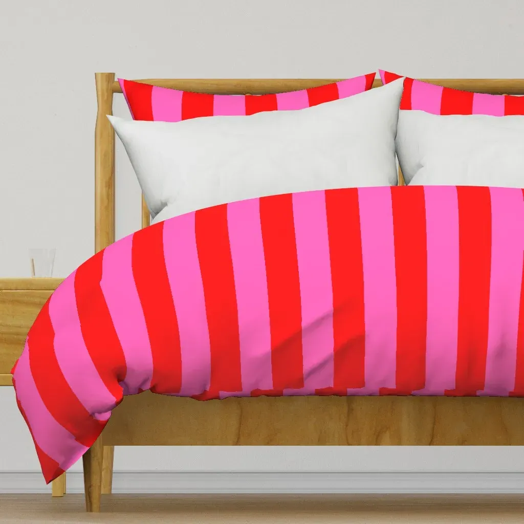 Pink And Red Stripe Medium Duvet Cover - Red product